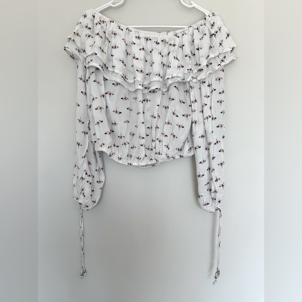 Abercrombie Fitch White and Floral Off Shoulder Shirt